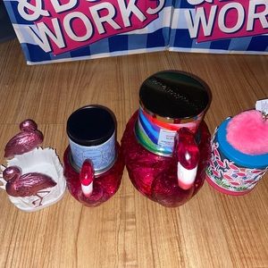 Bath and body works pink flamingo 3 wick candle holder
